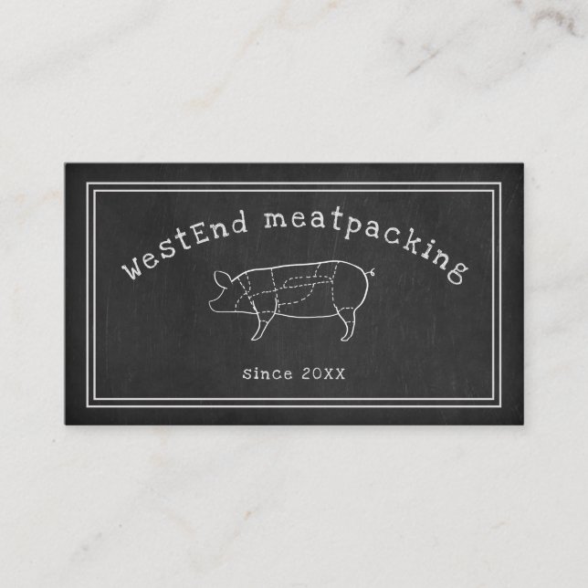 cut pig diagram butcher shop chalkboard business card (Front)