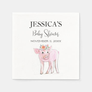Cut Piggy Watercolor Baby Shower Boho Girl Napkin