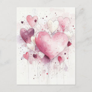 Cut pink and white Hearts  Valentine's Greeting Postcard