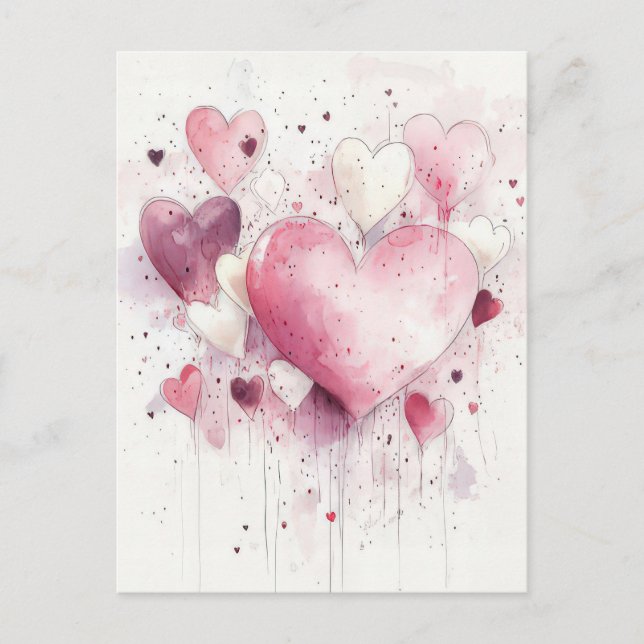 Cut pink and white Hearts  Valentine's Greeting Postcard (Front)