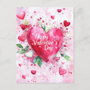Cut pink Hearts  Valentine's Greeting Postcard