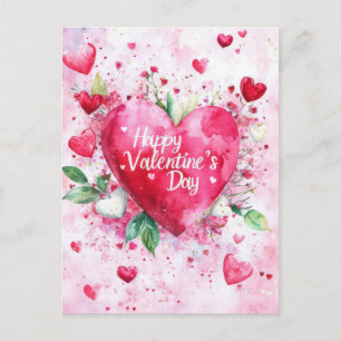Cut pink Hearts  Valentine's Greeting Postcard