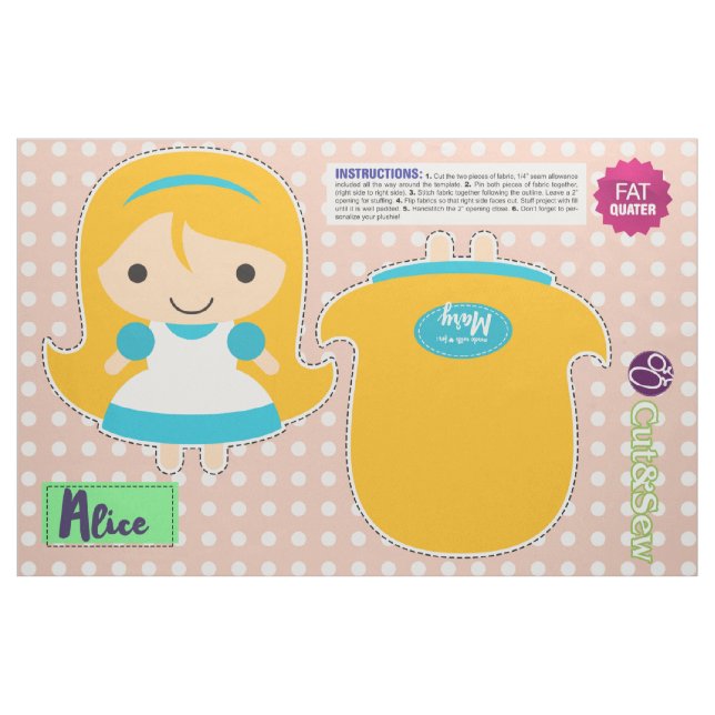 Cut & Sew Alice In Wonderland - DIY Plush Fabric (Fat Quarter)