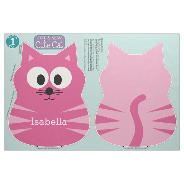 Cut & Sew Cute Cat Stuffed Animal with Custom Name Fabric (Fat Quarter)