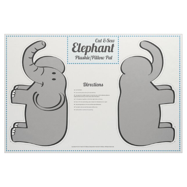 Cut & Sew Elephant Plushie - Pillow Pal Fabric (Fat Quarter)