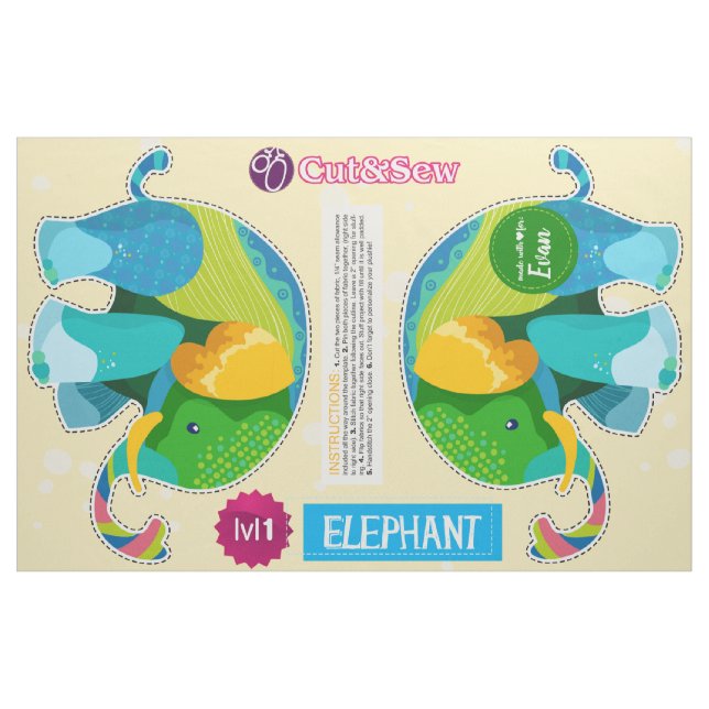 Cut & Sew Patchwork Elephant - Easy DIY Project Fabric (Fat Quarter)