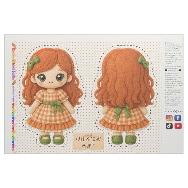 Cut & Sew Plushie - beginner kids sewing project Fabric (Fat Quarter)