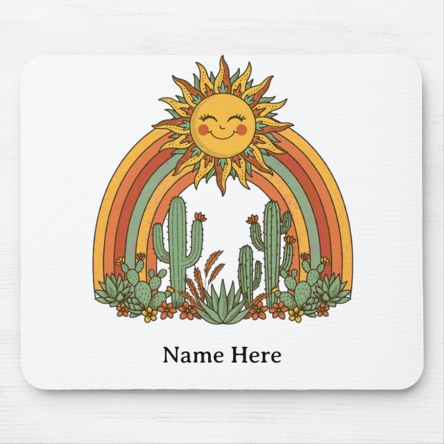 Cut sun rainbow cactus custom name coffe mug mouse mat (Front)