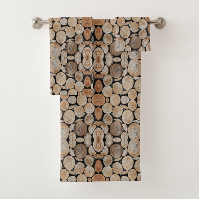 Cut Tree Branch Logs Stacked Pattern Photograph Bath Towel Set (Insitu)