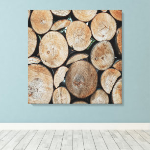 Cut Tree Branch Logs Stacked Pattern Photograph Canvas Print