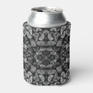 Cut Tree Logs Stacked Together Black & White Photo Can Cooler