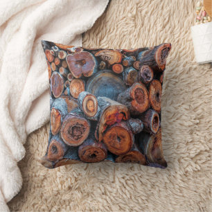 Cut Tree Logs Stacked Together Pattern Photograph Cushion