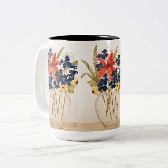Cut vase of flowers Two-Tone coffee mug (Front Left)