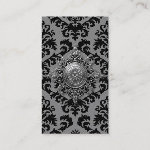 Cut Velvet, FILIGREE MEDALLION in GRAY and BLACK Business Card
