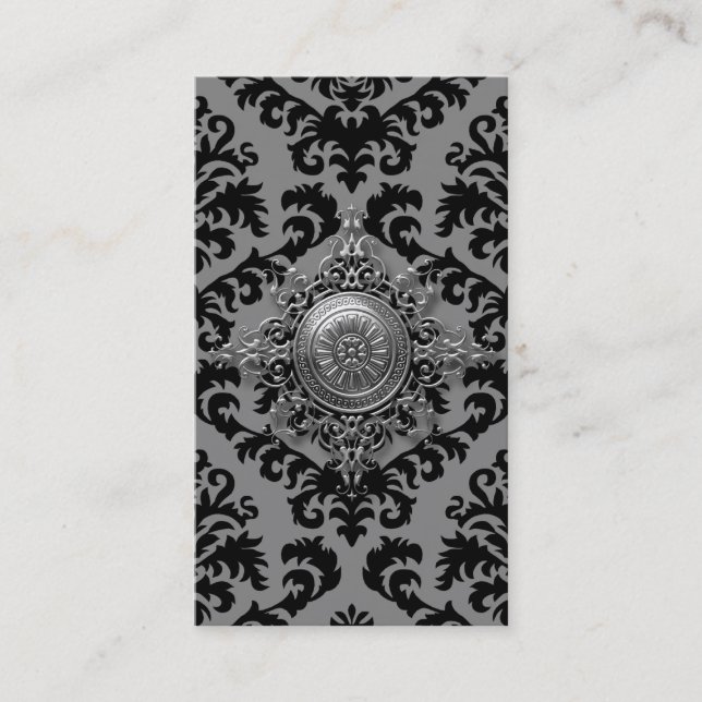 Cut Velvet, FILIGREE MEDALLION in GRAY and BLACK Business Card (Front)
