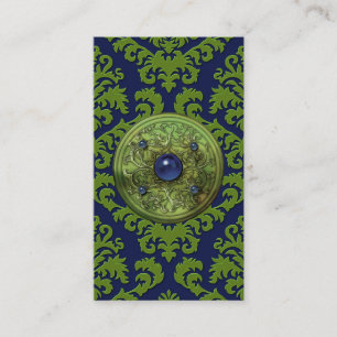 Cut Velvet, MEDALLION in GREEN and NAVY BLUE Business Card