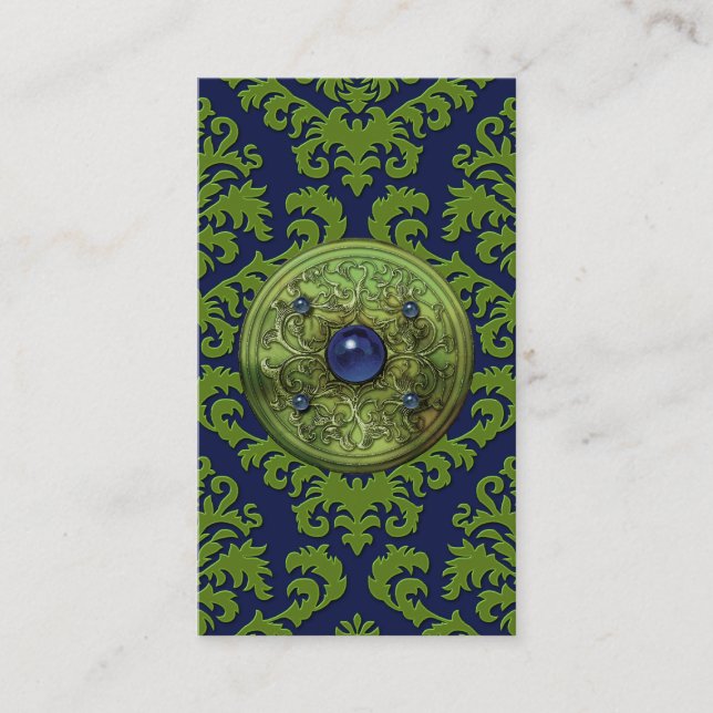 Cut Velvet, MEDALLION in GREEN and NAVY BLUE Business Card (Front)