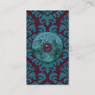 Cut Velvet, MEDALLION in TEAL BLUE and BURGUNDY Business Card
