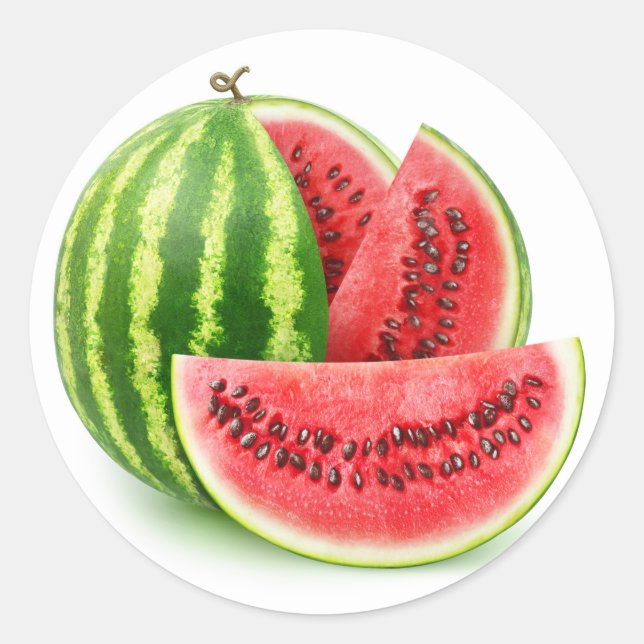 Cut watermelon classic round sticker (Front)