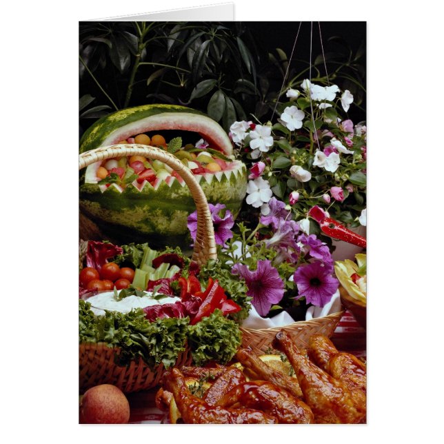 Cut watermelon fruit basket with flowers (Front)