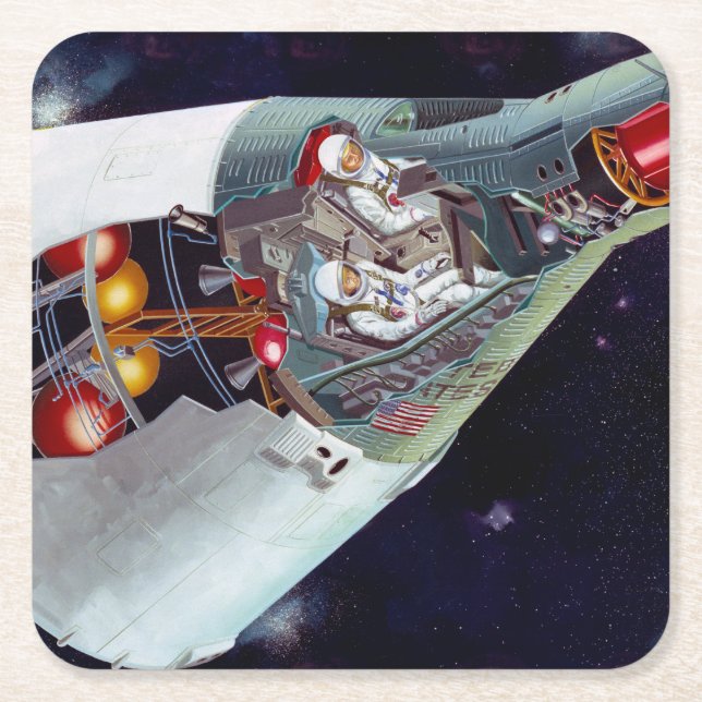 Cutaway A Two-Person Gemini Spacecraft In Flight. Square Paper Coaster (Front)