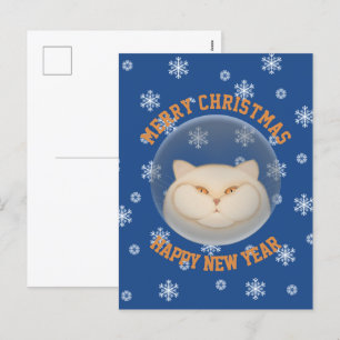 Cute Сat wishes Merry Christmas,Happy New Year Holiday Postcard