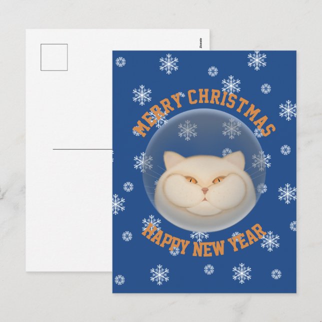  Cute Сat wishes Merry Christmas,Happy New Year Holiday Postcard (Front/Back)