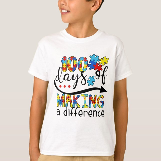 Cute 100 Days Making A Difference Puzzle Inclusion T-Shirt (Front)