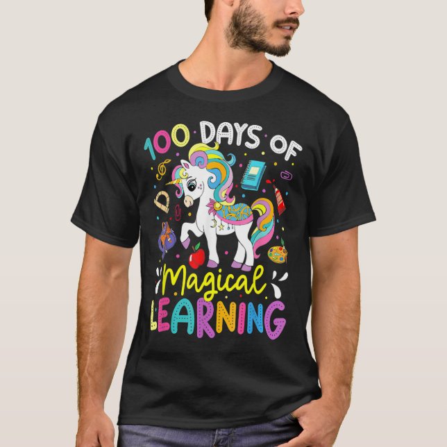 Cute 100 Days Of Magical Learning 100th Day School T-Shirt (Front)