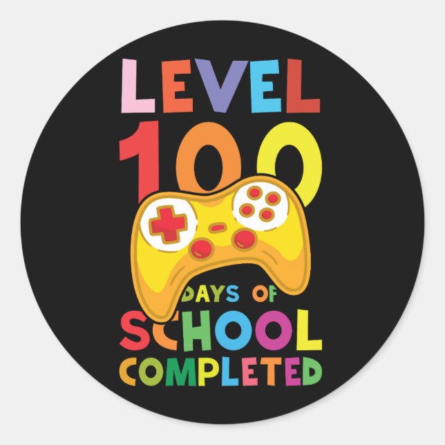 Cute 100 Days of School Colourful Gaming Classic Round Sticker (Front)
