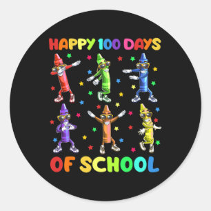 Cute 100 Days Of School Crayons Dancing 100th Day  Classic Round Sticker