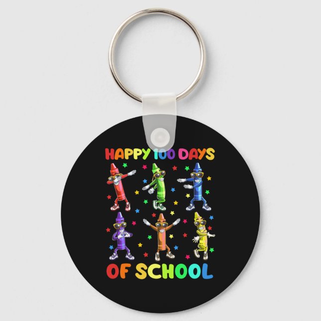 Cute 100 Days Of School Crayons Dancing 100th Day  Key Ring (Front)