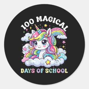 Cute 100 Days Of School Girls Unicorn 100th Day Sc Classic Round Sticker