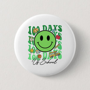 Cute 100 Days Of School Green Teacher Smile Face K 6 Cm Round Badge