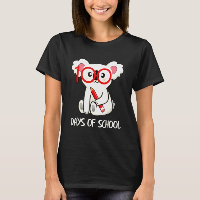 Cute 100 Days Of School Koala Animal Student Teach T-Shirt (Front)