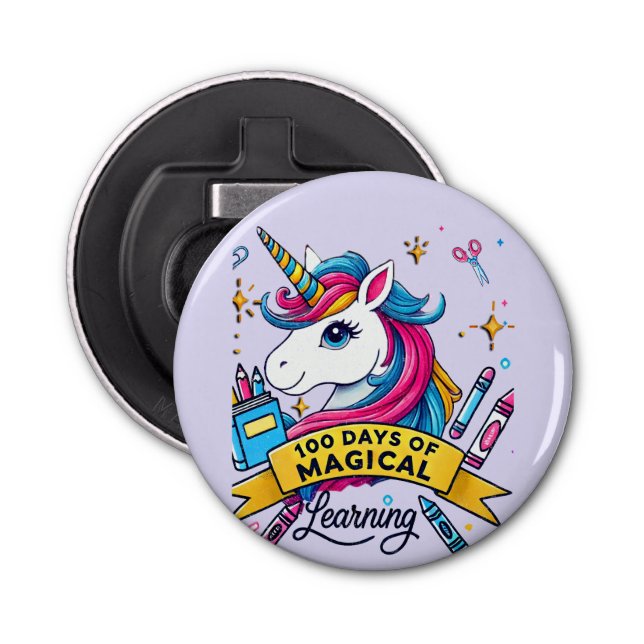 Cute 100 Days of School Magical Learning Unicorn Bottle Opener (Front)