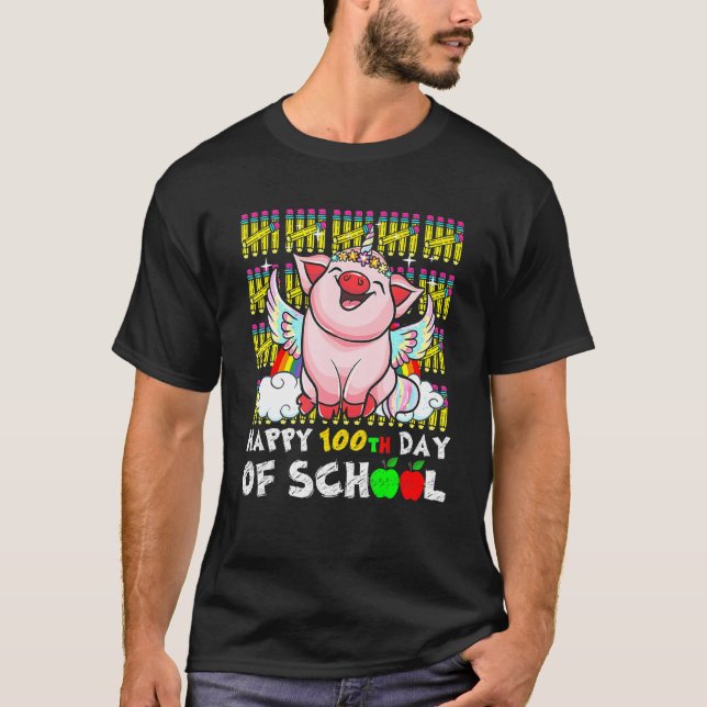 Cute 100 Days Of School Pig Face Mask Virtual Teac T-Shirt (Front)