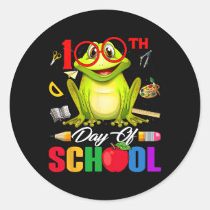 Cute 100th Day Of School Frog Gles 100 Days Smarte Classic Round Sticker