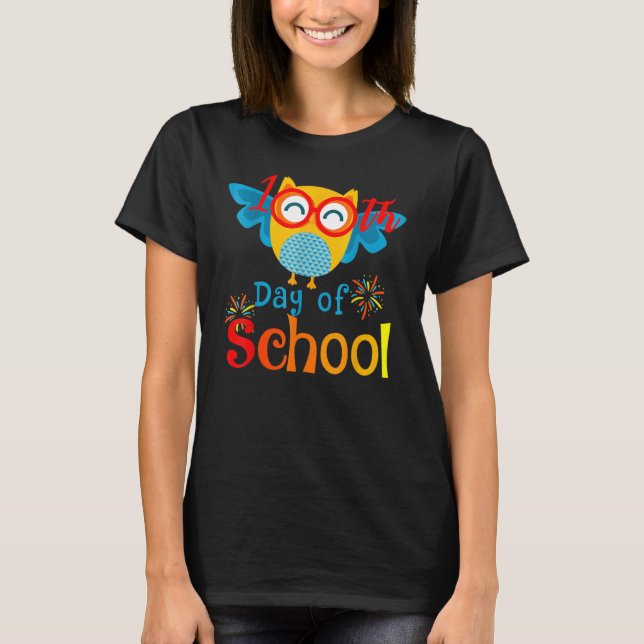 Cute 100Th Day Of School Owl  100 Days Teacher T-Shirt (Front)