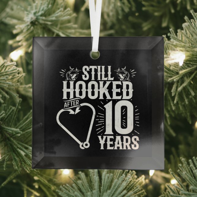 Cute 10th Anniversary Couples Married 10 Years Glass Tree Decoration (Insitu)