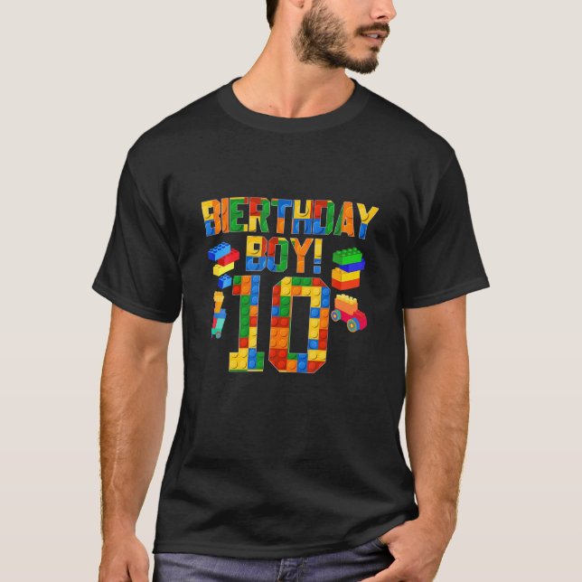 Cute 10Th Birthday Gift 10 Year Old Block Building T-Shirt (Front)