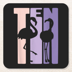 Cute 10th Birthday Gift I Flamingo I 10 Year Old Square Paper Coaster