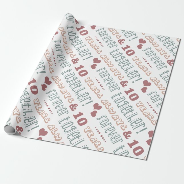 Cute 10th Wedding Anniversary Wrapping Paper (Unrolled)