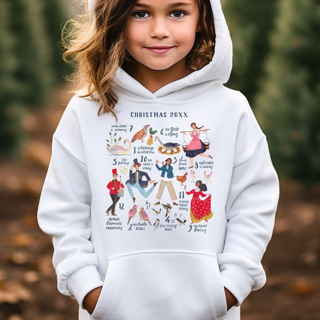 Cute 12 Days of Christmas Classic kids (12 Days of Christmas traditional classic ballet characters kids holiday hoodie.)