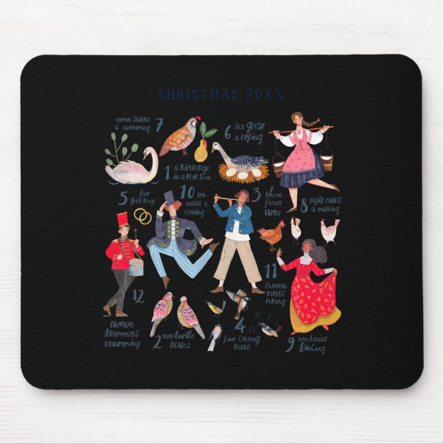 Cute 12 Days Of Christmas Clic Traditional  Mouse Mat (Front)