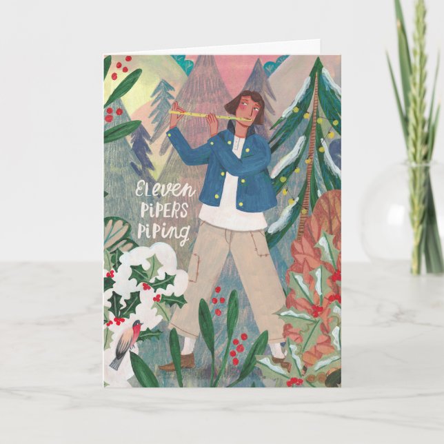 Cute 12 days of Christmas eleven pipers piping  Card (Front)