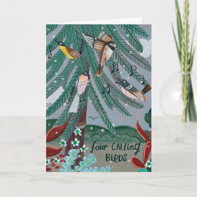 Cute 12 days of Christmas four calling birds Card (Front)