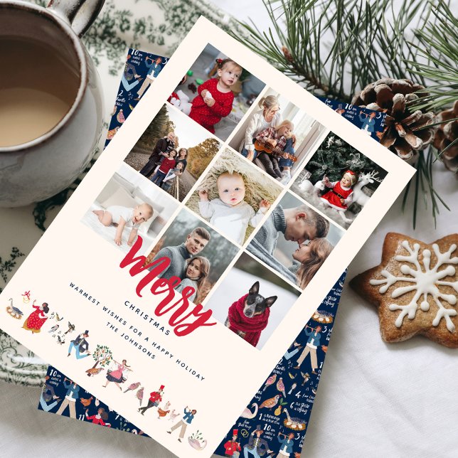Cute 12 Days of Christmas Holiday Photo Card (12 days of Christmas Photo Collage traditional classic photo collage greeting card.)