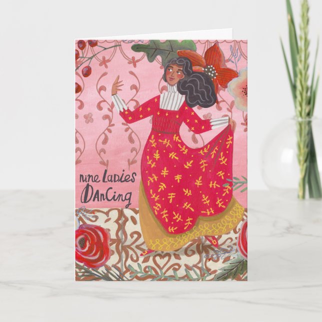 Cute 12 days of Christmas nine ladies dancing Card (Front)