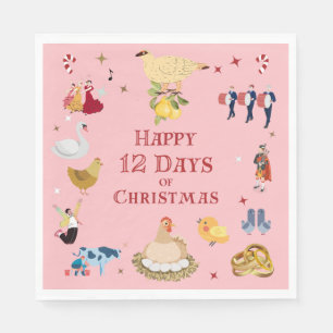 Cute 12 Days of Christmas Vintage Midcentury Napkin